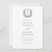 Emerald Green Floral Monogram Wedding QR Code Einladung (Vorderseite)