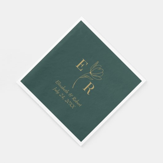 Emerald Green Floral Monogram Wedding Serviette (Ecke)