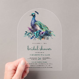 Emerald Green Floral Peacock Bridal Shower Acryleinladungen