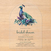 Emerald Green Floral Peacock Bridal Shower Acryleinladungen (Vorderseite)