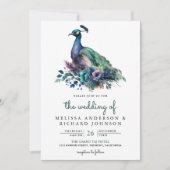 Emerald Green Floral Peacock Foto QR Code Wedding Einladung (Vorderseite)
