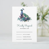 Emerald Green Floral Peacock Wedding RSVP Karte (Stehend Vorderseite)