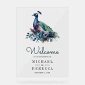 Emerald Green Floral Peacock Wedding Welcome Acrylschild (Vorderseite)