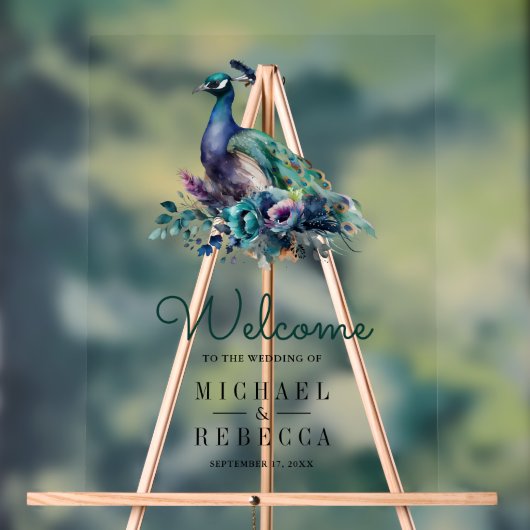 Emerald Green Floral Peacock Wedding Welcome Acrylschild (Neutral)