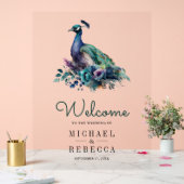 Emerald Green Floral Peacock Wedding Welcome Acrylschild (Hochzeit)