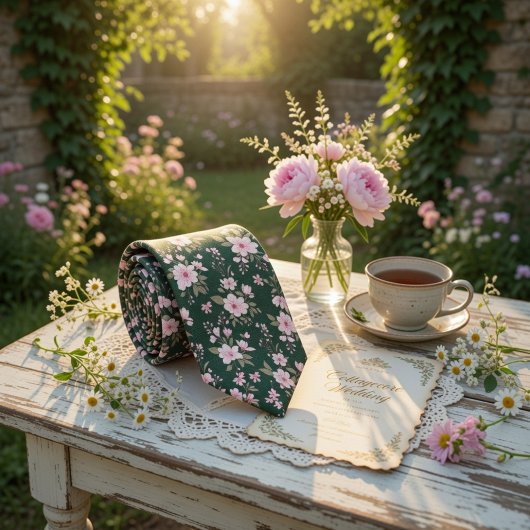 Emerald Green Floral Pink Blossom Krawatte