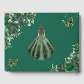Emerald Green Floral Princess Gold Quinceanera Gästebuch (Rückseite)