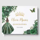 Emerald Green Floral Princess Gold Quinceanera Gästebuch (Vorderseite)