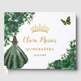 Emerald Green Floral Princess Gold Quinceanera Gästebuch