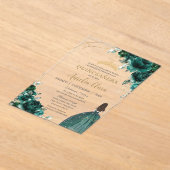 Emerald Green Floral Princess Gold Quinceañera XV Acryleinladungen (Ablage )