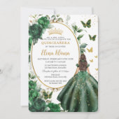 Emerald Green Floral Princess Gown Quinceañera Einladung (Vorderseite)