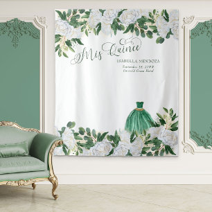 Emerald Green Floral Princess Quinceanera Hintergr Wandteppich