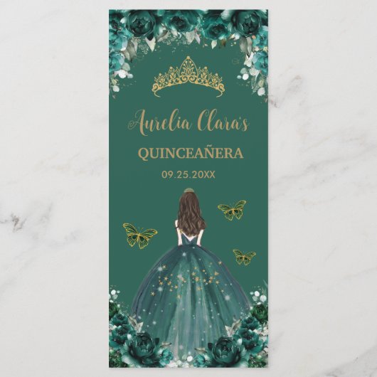Emerald Green Floral Princess Quinceañera Menü Programm (Rückseite)