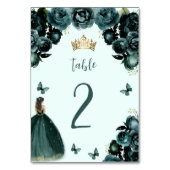 Emerald Green Floral Princess Quinceañera Tischnummer (Vorderseite)