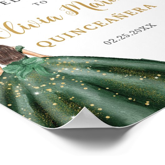 Emerald Green Floral Princess Quinceañera Willkomm Poster (Ecke)