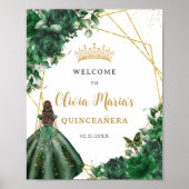 Emerald Green Floral Princess Quinceañera Willkomm Poster (Vorne)