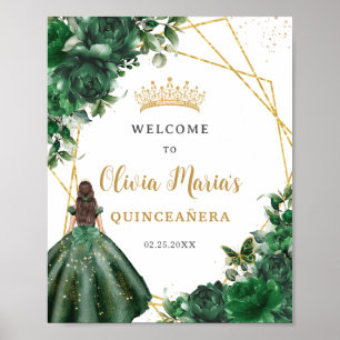 Emerald Green Floral Princess Quinceañera Willkomm Poster