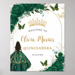 Emerald Green Floral Princess Quinceañera Willkomm Poster