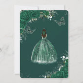 Emerald Green Floral Princess Silver Quinceañera Einladung (Rückseite)