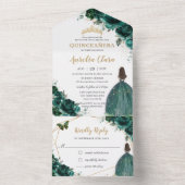 Emerald Green Floral Princess Tiara Quinceañera All In One Einladung (Innen Boden)