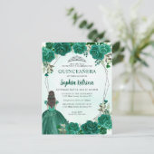 Emerald Green Floral Princess Tiara Quinceañera Postkarte (Stehend Vorderseite)