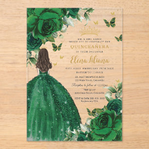 Emerald Green Floral Prinzessin Quinceañera Sweet  Acryleinladungen