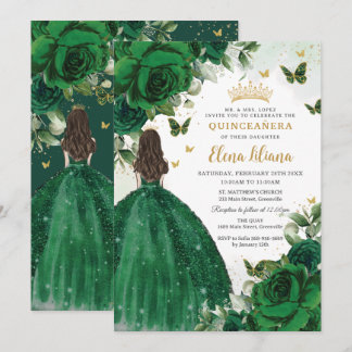 Emerald Green Floral Prinzessin Quinceañera Sweet  Einladung