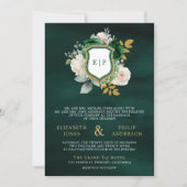 Emerald Green Floral QR Code Foto Wappen Hochzeit Einladung (Vorderseite)