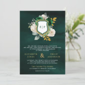 Emerald Green Floral QR Code Foto Wappen Hochzeit Einladung (Stehend Vorderseite)