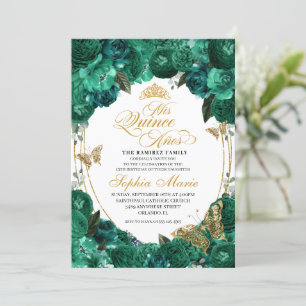 Emerald Green Floral Quinceanera Birthday Einladung