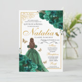 Emerald Green Floral Quinceanera Birthday Einladung (Stehend Vorderseite)