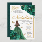 Emerald Green Floral Quinceanera Birthday Einladung (Vorne/Hinten)