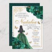 Emerald Green Floral Quinceanera Birthday Invitati Einladung (Vorne/Hinten)