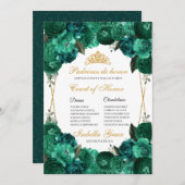 Emerald Green Floral Quinceanera Court of Honor Einladung (Vorne/Hinten)