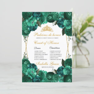 Emerald Green Floral Quinceanera Court of Honor Einladung