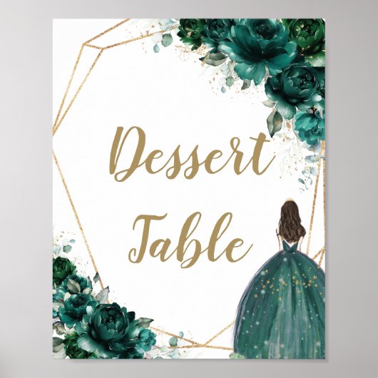 Emerald Green Floral Quinceañera Dessert Table Poster (Vorne)