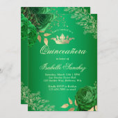 Emerald Green Floral Quinceanera Einladung (Vorne/Hinten)