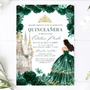 Emerald Green Floral Quinceanera Einladung Burg