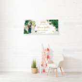 Emerald Green Floral Quinceañera Foto Hintergrund Banner (Insitu)