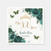 Emerald Green Floral Quinceanera Gold Butterfliege Serviette (Vorderseite)