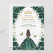Emerald Green Floral Quinceañera Kronprinzessin Einladung (Vorderseite)