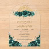 Emerald Green Floral Quinceanera Princess Crown Acryleinladungen (Vorderseite)