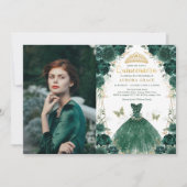 Emerald Green Floral Quinceañera Princess Foto Einladung (Vorderseite)