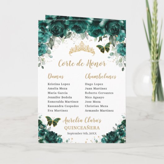 Emerald Green Floral Quinceanera Princess Padrinos Programm (Rückseite)