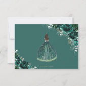 Emerald Green Floral Quinceañera Prinzessin Antwor RSVP Karte (Rückseite)