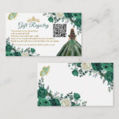Emerald Green Floral Quinceañera QR Geschenkregist Begleitkarte (Vorne/Hinten)