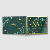 Emerald Green Floral Quinceañera Quince 15 XV Gold Gästebuch (Voll)