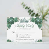 Emerald Green Floral Quinceañera RSVP Card (Stehend Vorderseite)