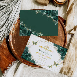 Emerald Green Floral Quinceanera Save the Date Ankündigung