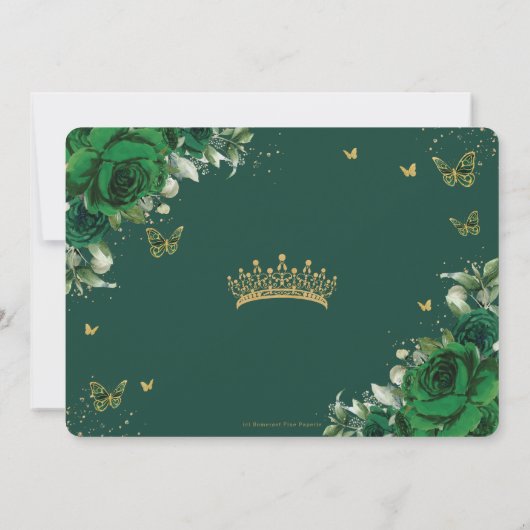 Emerald Green Floral Quinceañera Sweet 16 Foto Dankeskarte (Rückseite)